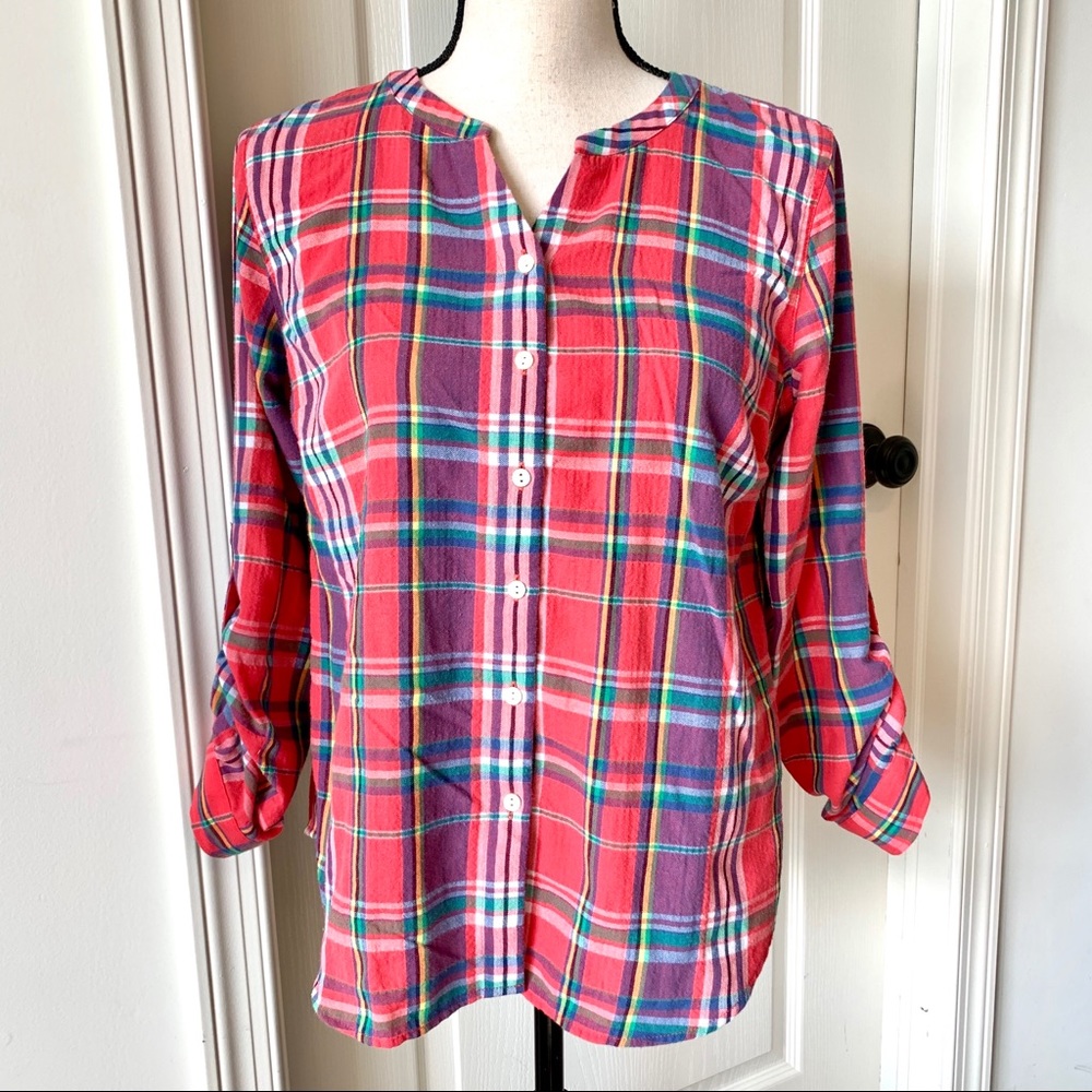 TALBOTS Petite Plaid Flannel Button Down shirt—SP